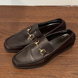Gucci Men's Brown Leather Horsebit Loafers Classic Slip-On Dress Shoes Size 9.5